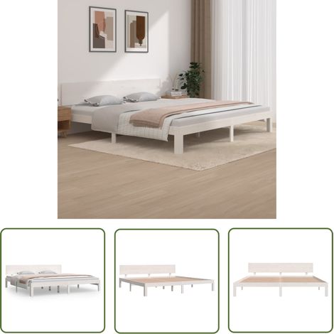 Lit Blanc Bois de pin massif 200x200 2 (1/5)
