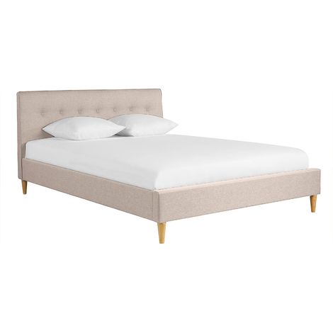 Miliboo – Lit 2 places 160x200 cm – Tête de lit en tissu beige – Sommier à lattes en bois inclus – Style moderne et cocooning