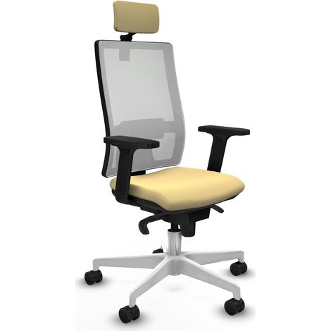 Horna sincro malla blanca similpiel crema brazos 2D base blanca cabecero 2D ruedas 65mm nailon (1/5)
