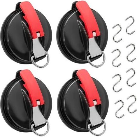 Saugnapf-Anker mit Befestigungsmaterial – 4-teiliges Set mit 8 S-Haken, multifunktionaler Auto-Saugnapf, robuster Saugnapf für Wohnmobile, Markisen und Planen (1/5)