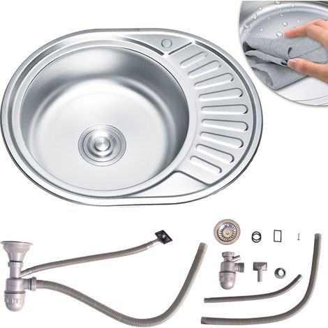 57CM Edelstahlspüle LINKS Ablage Spülbecken Küchenspüle Rundbecken Einbauspüle (1/5)