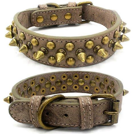 Collier réglable pour chien gothique avec pointes détachables, collier pour mastiff à clous gris taille M, accessoire animalier tendance robuste. (1/4)