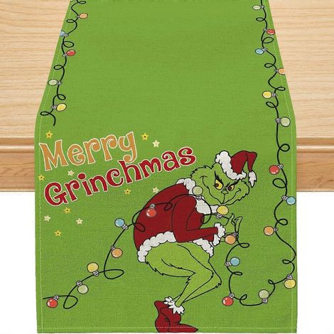 Chemin de table de Noël, décorations de Noël pour la maison, chemin de table vert pour les fêtes d'hiver (33 x 183 cm) (1/5)