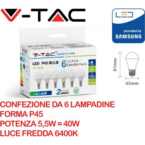 V-TAC VT-2266 SUPER SAVER PACK CONFEZIONE 6 LAMPADINE LED E14 4,5W MNIGLOBO 6V Bianco freddo (1/5)