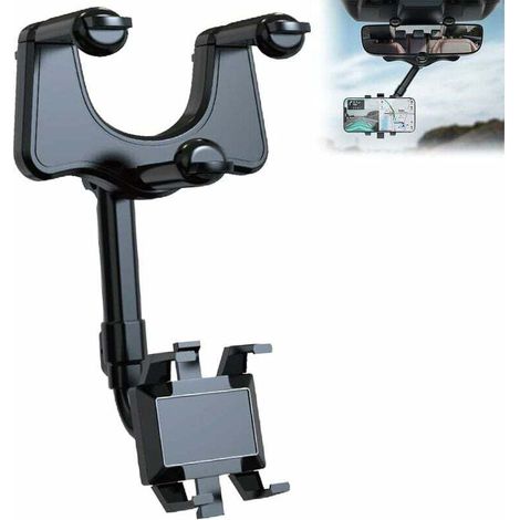 Support de téléphone de voiture rotatif à 360° pour rétroviseur, rétractable et portable, compatible avec les smartphones de 4 à 6,7 pouces (1/4)