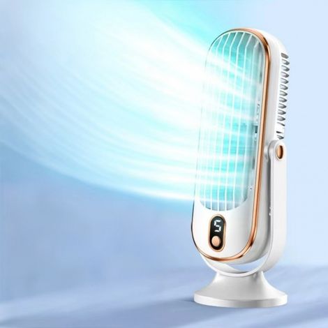 USB-aufladbarer, oszillierender und tragbarer Tischventilator für Auto, Zuhause oder Studentenzimmer – Weiß-lsw