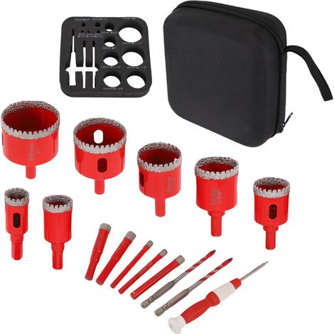 Kit de scies cloches diamantées brasées pour perçage à sec et à l'eau, idéal pour la céramique, le verre, le carrelage, le marbre et le granit. Comprend un moule EVA et une mallette de rangement rigid