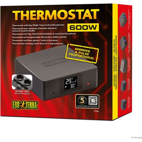 Exo Terra Termostato 600W Negro para Terrario