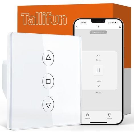 Interrupteur Volet Roulant Connecté, 80  80mm Interrupteur de Stores WiFi Compatible /Home /SmartLife, APP Contrôle à Distance - Fil Neutre Requis (Blanc) (1/5)
