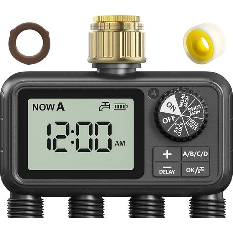 Minuterie d'arrosage pour arrosage, minuterie de tuyau avec retard de pluie/mode automatique et manuel, minuterie d'arrosage pour jardin IPX5 étanche/grand écran LCD (1/5)