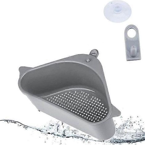 Égouttoir d'évier triangulaire, support de rangement, égouttoir de cuisine multifonctionnel à ventouses, étagère de rangement avec égouttoir en silicone. (1/5)