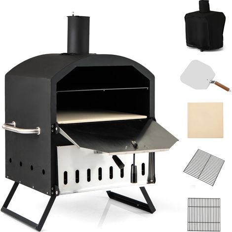Outdoor 16 Inch 2-Layer Wood Fired Pizza Oven with Square Stone-Black