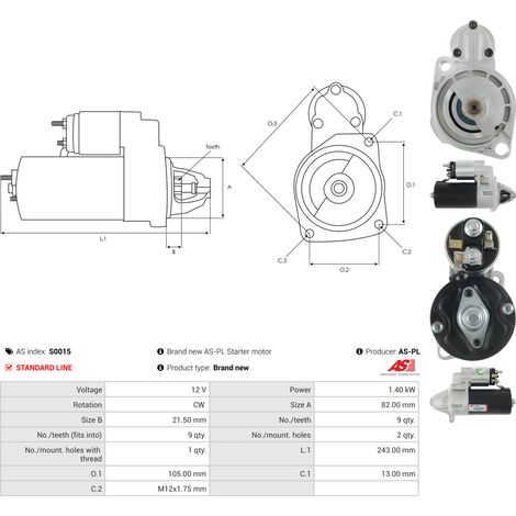 Démarreur AS-PL S0015 AUDI 034911023 034911023A 034911023X 035911023D 035911023K