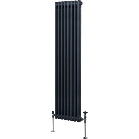 Radiador Tradicional Vertical de 2 columnas 1800mm x 382mm  Gris Antracita   Acero  Montado en pared  Kit de fijación y soportes  + Cepillo de limpieza GRATIS  Calefacción estufa calefactor