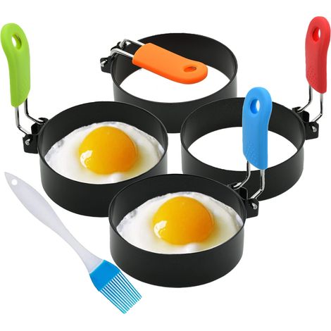 Un ensemble de 4 cercles à œufs pour réaliser des crêpes aux œufs rondes, des cercles à œufs profonds et des moules à pain.