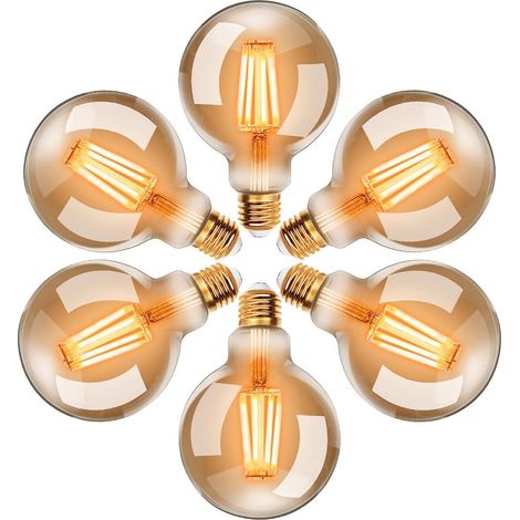 Ampoule DEL vintage E27, intensité variable, G80, idéale pour lustres, lampes de table et appliques murales, ensemble de 6 (4 W) (1/4)