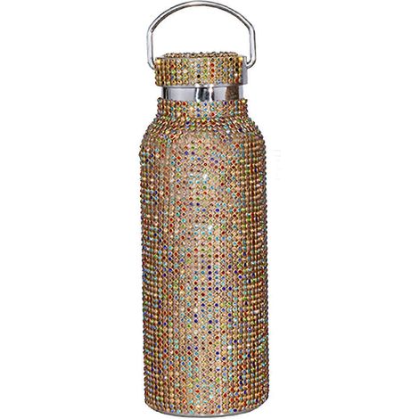 Bouteille d'eau diamantée ornée de strass, en acier inoxydable, thermos, 100 % neuve et colorée (1/5)