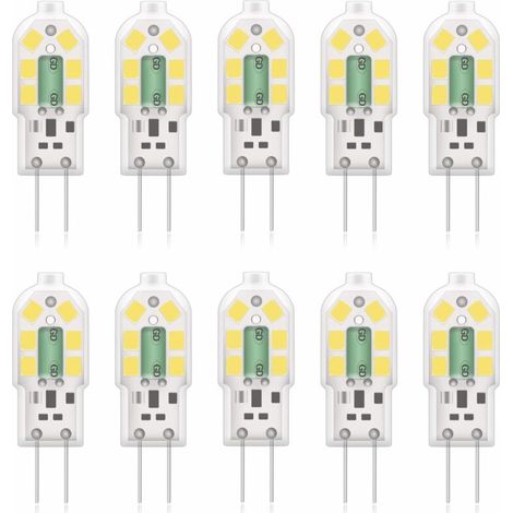 G4 2W LED-Lampe, entspricht 20W Halogenlampe, Kaltweiß 6000k, 200lm, 12x SMD, 12V AC/DC - 10er-Pack [Energieklasse A+]