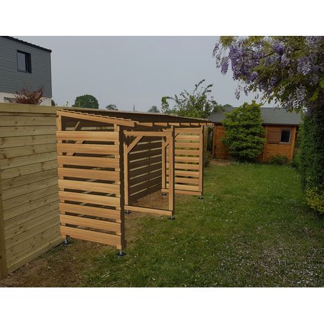 Abri de jardin bois 4m – Traitement autoclave Cl3 marron – Dimensions 403 x 144 x 230 cm – Pente toiture 21% – Jardinatoire (1/5)