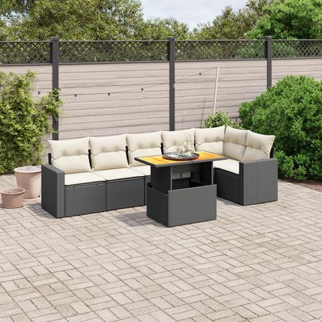 Salon de jardin 7 pièces en résine tressée noire avec coussins et table relevable, 61.6kg - PANGIVO (1/3)