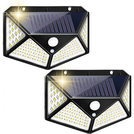 Lampe solaire d'extérieur, Projecteur solaire d'extérieur à 100 LED avec détecteur de mouvement et 3 modes d'éclairage, sans fil (1/5)