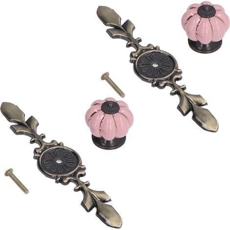 2er-Set handbemalte Kürbis-Schubladengriffe im chinesischen Landhausstil, Keramik, rosa (1/5)