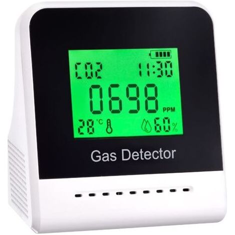 Détecteur de CO2 de qualité de l'air intérieur avec capteur de canal Détecteur de dioxyde de carbone portable de paillasse pour alarme sonore de température et d'humidité (1/5)