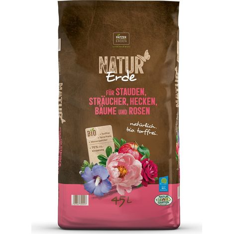 PATZER NATUR Erde BIO für Stauden Sträucher Hecken Bäume & Rosen torffrei - 45 Liter