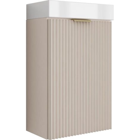 Mobile da bagno con frontale scanalato 40 cm con lavabo, cashmere, con maniglia oro, 40,5 × 22,5 × 57 cm (1/5)