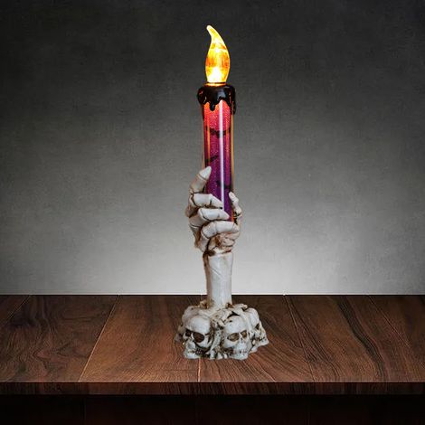 Bougeoir Halloween Crâne Lumière Sans Flamme Squelette Fantôme Main Déco Lampe Fête Bar Violet (1/5)