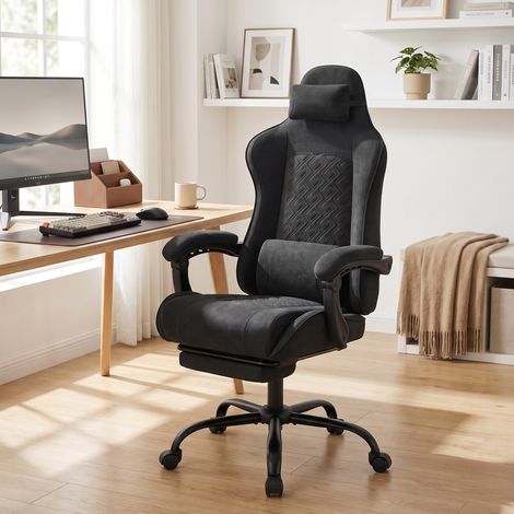 Chaise Gaming, Fauteuil de Bureau Ergonomique avec Repose-Pieds, 70 x 70 x (123,5-133) cm, Noir (1/5)