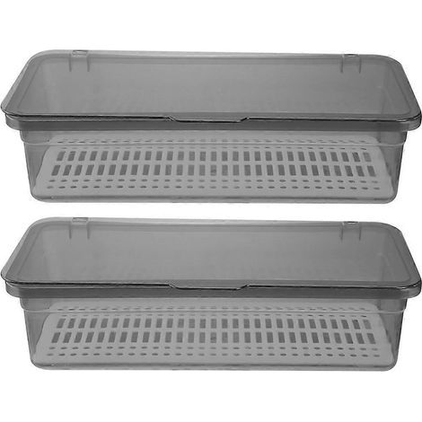 Lot de 2 plateaux à couverts avec couvercle, organisateur de tiroir de cuisine, rangement pour ustensiles de cuisine-28.00X13.00X7.00CM-grey (1/3)
