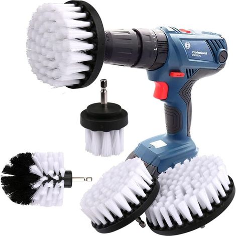 Bohrmaschinen-Reinigungsbürsten-Set, 4-teiliges Set inklusive Scheuerbürsten zur Reinigung von Autos, Duschen, Fliesen, Felgen, Teppichen, Fugen und Polstermöbeln - Crezuo