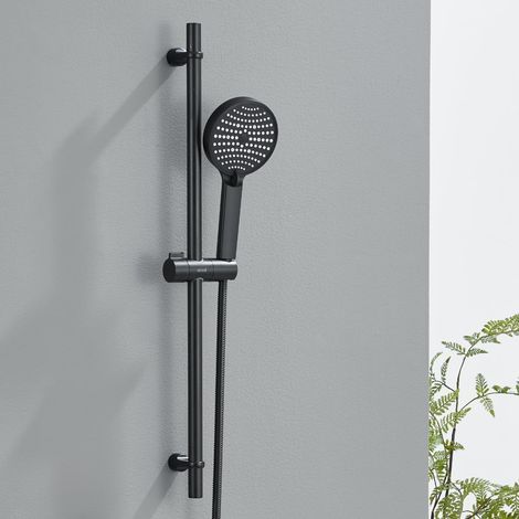 Set di asta doccia in acciaio inox nero, colonna doccia da 70 cm con doccia, set doccia, 3 modalità di getto d'acqua e asta flessibile e di supporto, distanza di montaggio regolabile (1/5)