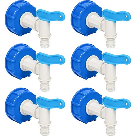 Lot De 6 Robinet Bidon DIN60, Robinets De Vidange Pour Bidon, Robinet Doseur Avec Bec Verseur, Robinet Pour Bidons 15–60 L, Blanc-Bleu (1/5)