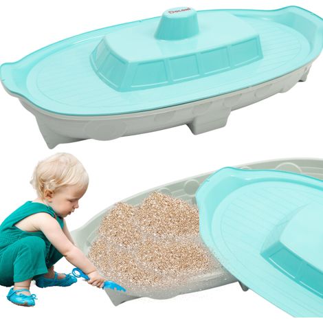 Schiffsförmiger Sandkasten mit abschließbarem Deckel – Große, multifunktionale Spielstruktur für den Außenbereich, CEEN 71-zertifiziert, Neu (1/4)