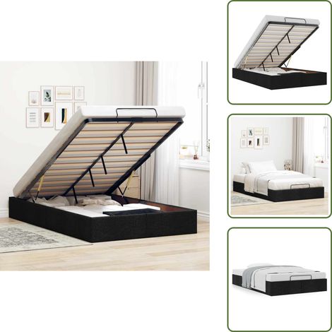 Cadre de lit ottoman sans matelas noir 120x190 cm tissu - Cadre De Lit Ottoman - Cadres De Lit Ottomans - Cadre De Lit - Cadre De Lit Avec Rangement (1/5)