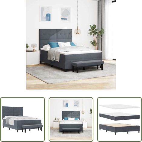 vidaXL Holzrahmen - Boxspringbett mit Matratze Dunkelgrau 140 x 200 cm Samt (1/5)