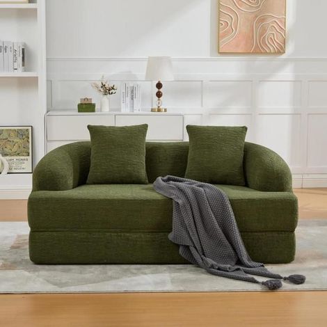 Canapé convertible - KOMHTOM - 157 x 84 x 65 cm - 2 places - Tissu chenille - Vert (1/5)