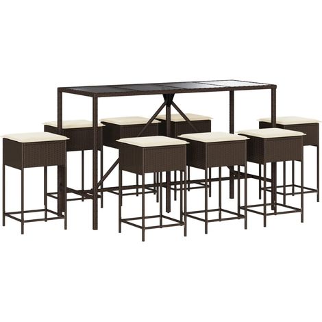 Maison Exclusive - Set Bar da Giardino 9 pz con Cuscini in Polyrattan Marrone (1/5)