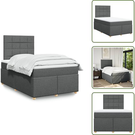 Sommier à lattes de lit avec matelas gris foncé 120x190cm tissu - Sommier À Lattes De Lit - Sommiers À Lattes De Lit - Lit - Meuble De Chambre À Coucher (1/5)