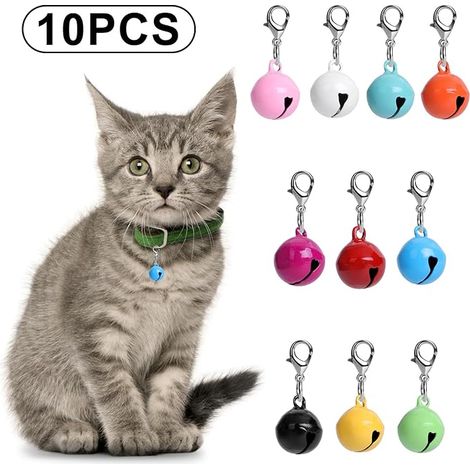 10 cascabeles redondos para collar con sonido fuerte y nítido, multicolores para gatos y perros, decoración navideña, metal de hierro, sin gemas (1/5)