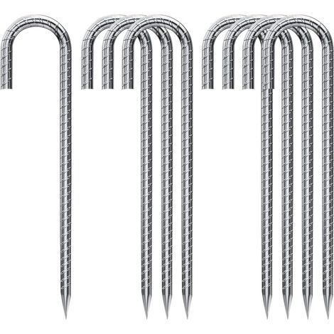 10er-Pack Bodenanker, verzinkte Stahl-Zeltnägel, Befestigungsheringe mit J-Haken, 30 cm lange Trampolin-Markisen-Bodenanker aus robustem Stahl (1/2)