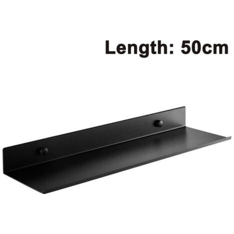 Étagère murale en aluminium 50 cm – Résistante à la rouille – Pour salle de bain et cuisine – Flottante décorative noire (1/5)