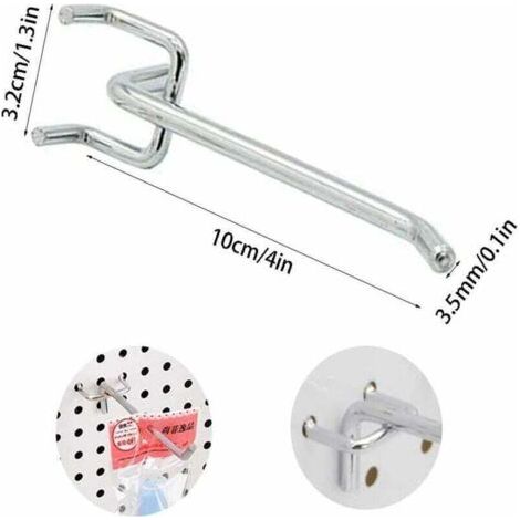 QORVA-Lot de 50 crochets pour panneau perforé, crochets pour étagères murales pour présentoirs à panneaux perforés, garage, atelier, outils, rangement, crochets pour étagères murales.