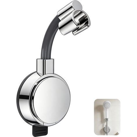 Support Pommeau De Douche Ventouse Sans Perçage, Porte Douchette Mural Rotatif 720° Réglable, Fixation Ultra Forte Réutilisable, Accessoire Salle De Bain Universel ABS Argent (1/5)