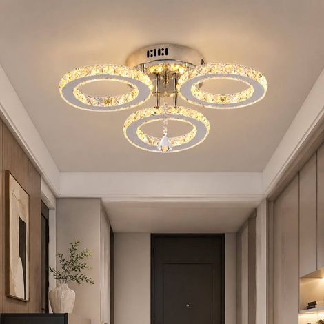 Plafonnier LED cristal inox, 3 anneaux, 27W, Ø43cm, APP et télécommande (1/5)
