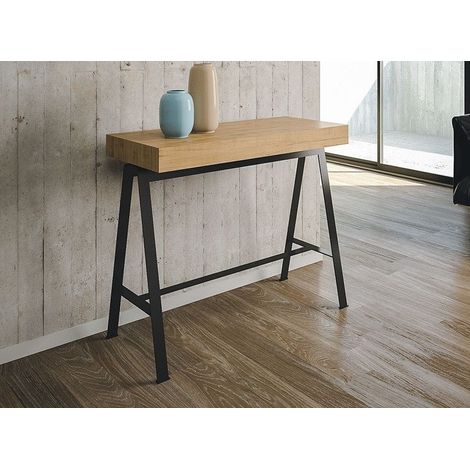 Console extensible bois chêne clair et pieds métal anthracite 8 personnes 40 à 196 cm Yanco (1/3)