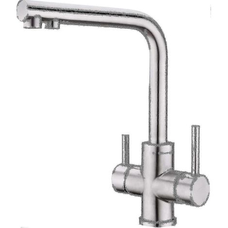 Grifo de cocina giratorio de 360° de acero inoxidable con mezclador y filtro de agua 3 en 1, grifo de agua potable con maneta de dos palancas. (1/5)
