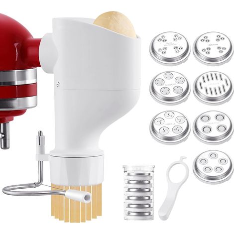 Pasta Maker Accessoire pour machine à pâtes  Accessoire presse à pâtes pour robot pâtissier avec 7 plaques interchangeables - Plastique de qualité alimentaire (1/5)